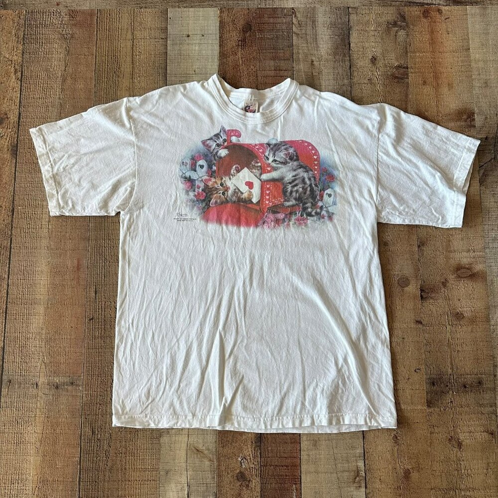 Vintage 1992 Cats In Mailbox Graphic Short Sleeve T-Shirt By S.O.S From Texas
